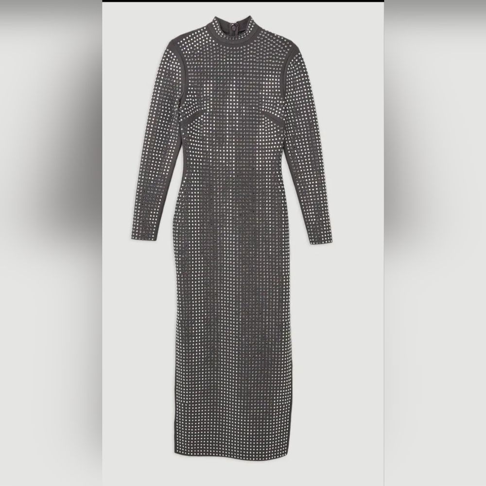 KAREN MILLEN Petite Figure Form Bandage Knit All Over Embellished Maxi Dress